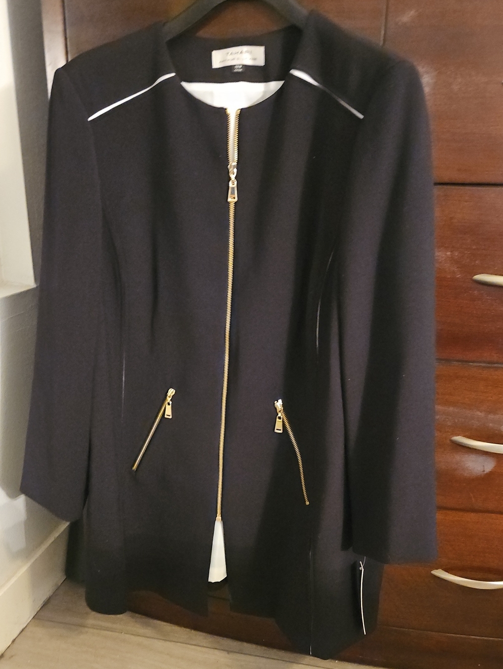Tahari Black Women's Zip-Front Blazer with Gold Zippers